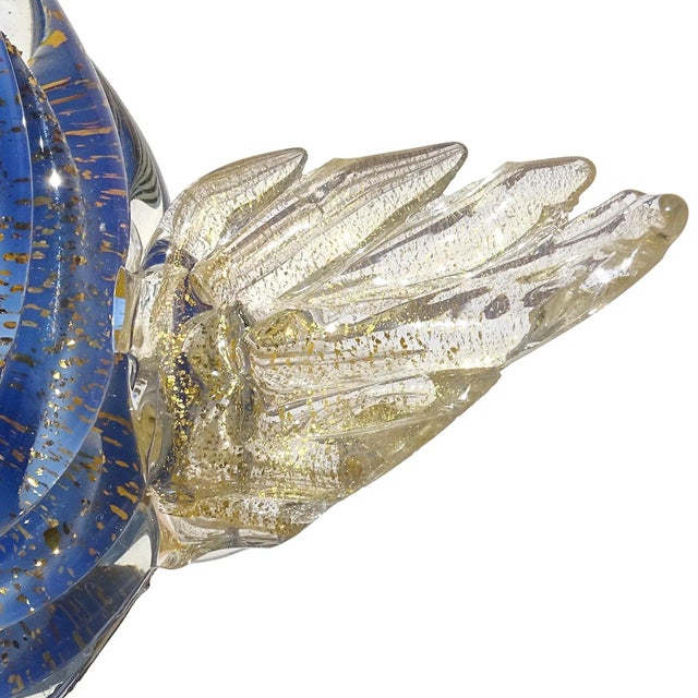 Glass Vintage Seguso Murano 1950s Gold Flecks Opalescent Blue Italian Art Glass Cornucopia Sculptural Vase For Sale - Image 7 of 10