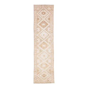 1960s Vintage Persian Hamadan Beige Handmade Tribal Wool Runner