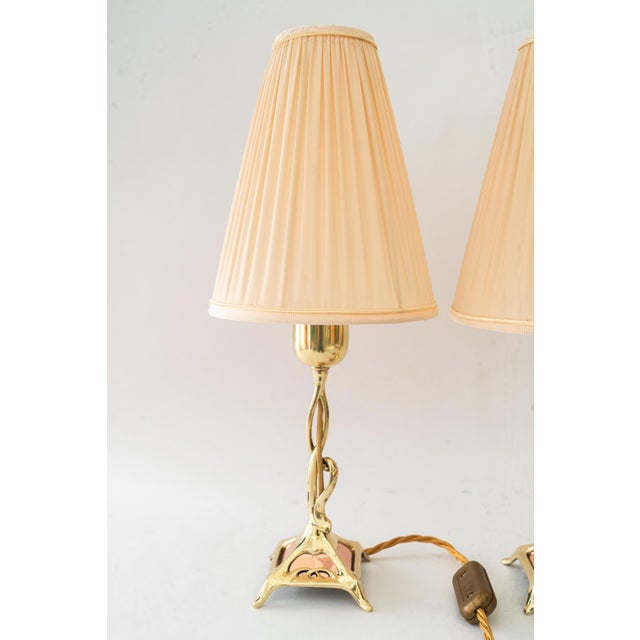 Jugendstil Brass Table Lamps with Fabric Shades, Vienna, Austria, 1908, Set of 2 For Sale - Image 9 of 18