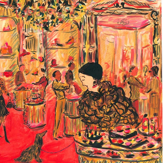 Shoppers selecting items from the glamorous accessories in a lavish department store.