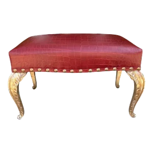 Art Deco Style Gilded Palm Leaf Leg Croc Leather Bench by Randy Esada Designs