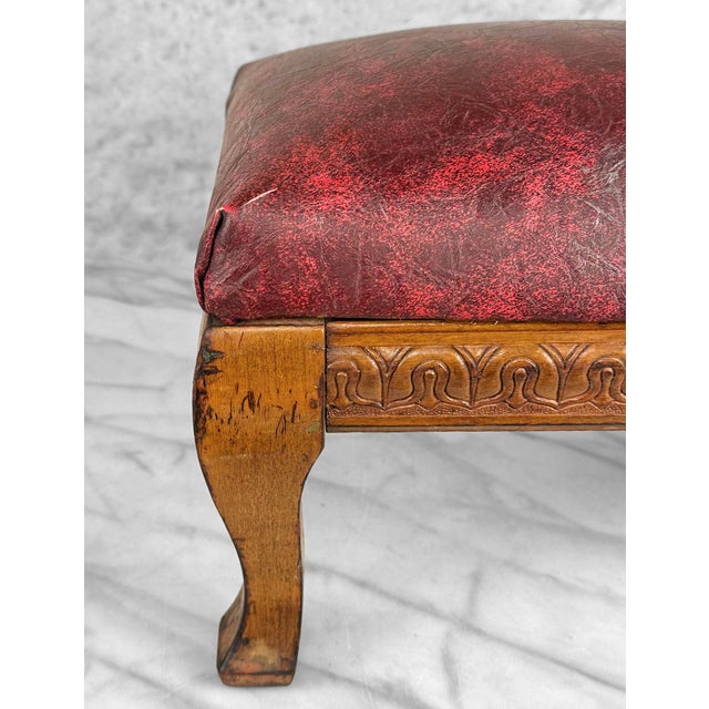 Wood Antique Edwardian Maple Carved Footstool Ottoman For Sale - Image 7 of 11
