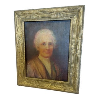 Antique Oil Painting, Portrait of a Lady With White Hair, Carved Frame For Sale