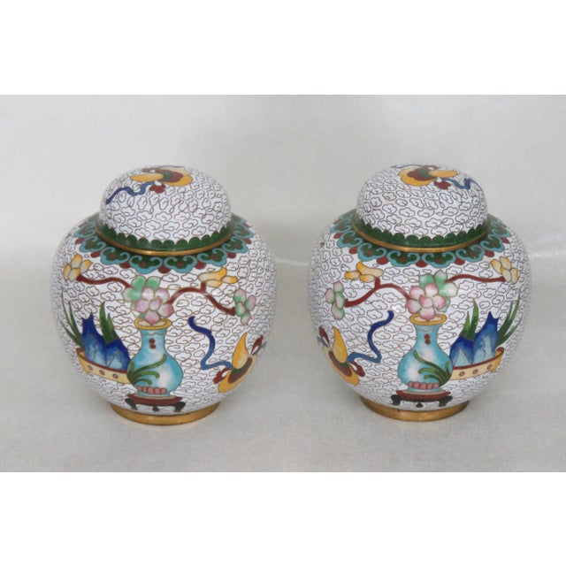 Cloisonné Enamel Urns Ginger Jars With Cover a Pair For Sale - Image 11 of 13