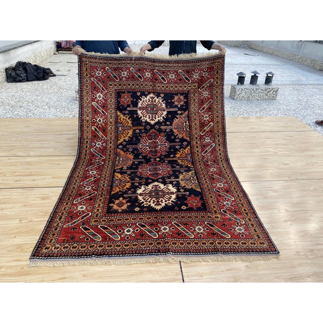 Navy Star Kazak Style Handmade Wool Rug 6x9 For Sale - Image 13 of 14