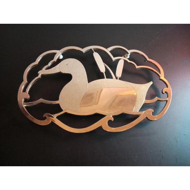 1980s Solid Brass Duck Figurine Table Trivet For Sale - Image 4 of 6