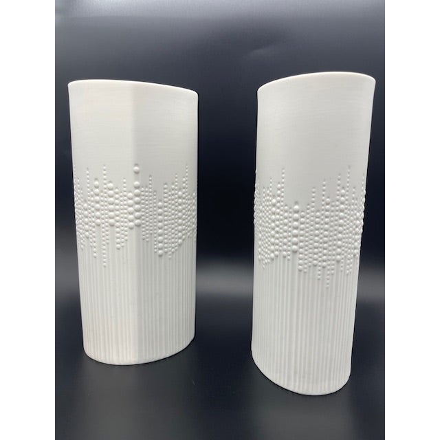 I am proud to offer these two matte white vases from Rosenthal as a set. These pieces are marked Rosenthal Studio Line and...