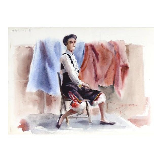 1960s "Seated Model P5.63" Watercolor Painting by Eve Nethercott For Sale