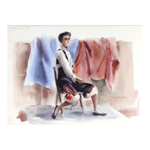1960s "Seated Model P5.63" Watercolor Painting by Eve Nethercott
