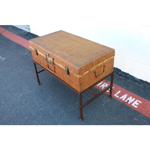 Modern 19th Century Woven Rattan & Bamboo Trunk on Metal Stand For Sale - Image 3 of 18