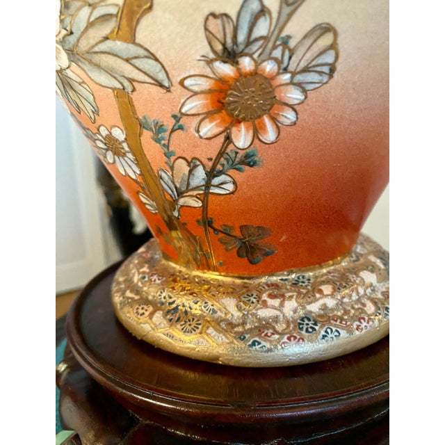 Saffron Large Early 20th Century Japanese Satsuma Lidded Jar With Handles For Sale - Image 8 of 13