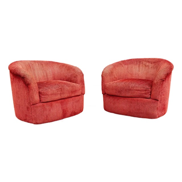 1960s Mid Century Swivel Barrel Chairs Styled After Milo Baughman- Set of 2 For Sale