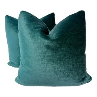 Lee Jofa "Montage Mohair" in Teal 22" Pillows-a Pair For Sale