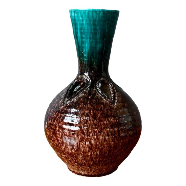 Accolay Openwork Ceramic Ball Vase in Turquoise Glazed, 1960s For Sale