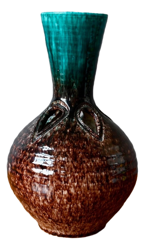 Accolay Openwork Ceramic Ball Vase in Turquoise Glazed, 1960s