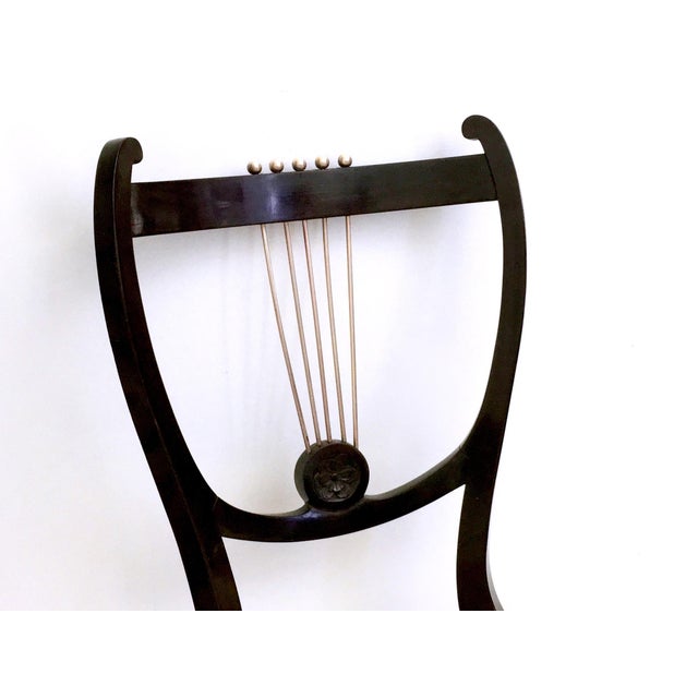 Wood Vintage Italian Dining Chairs in Beech and Brass with Goldenrod Fabric, 1940s, Set of 6 For Sale - Image 7 of 11