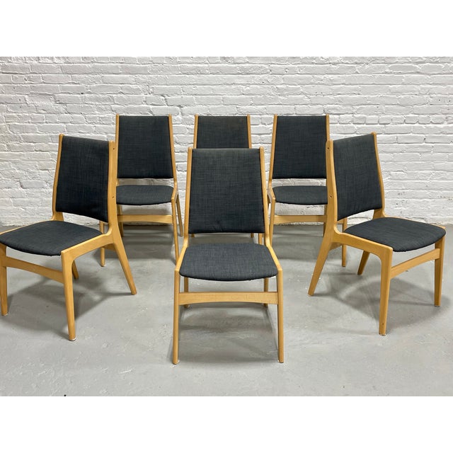 Danish Mid Century Modern Dining Chairs, Set of 6, Beech Wood Frames With Charcoal Upholstery, Scandinavian Modern Dining Chairs, C. 1960s For Sale - Image 12 of 17