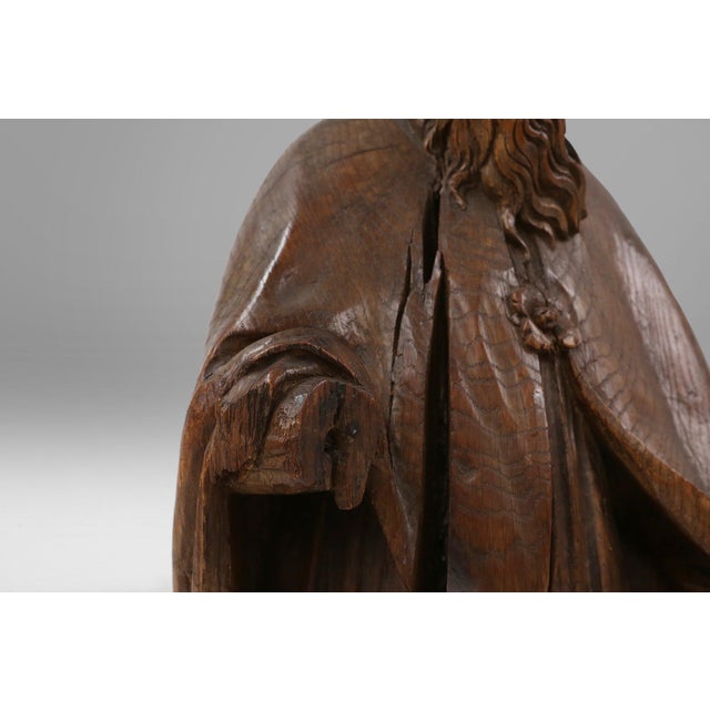 French Artist, Antique Statue of Saint Eligius, 1500s, Wood For Sale - Image 10 of 18