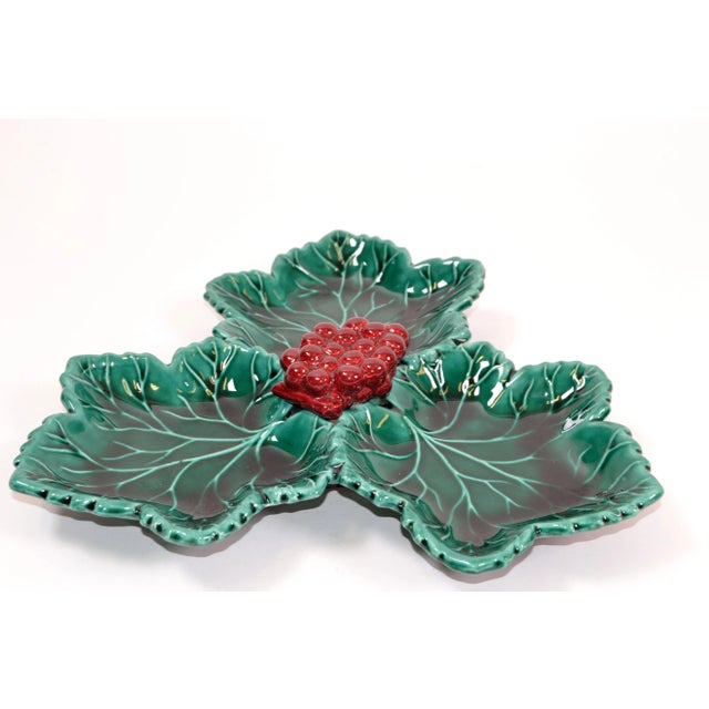 Vallauris French Glazed Grapes & Vine Leaves Ceramic Serving Plate Green and Red For Sale - Image 13 of 13
