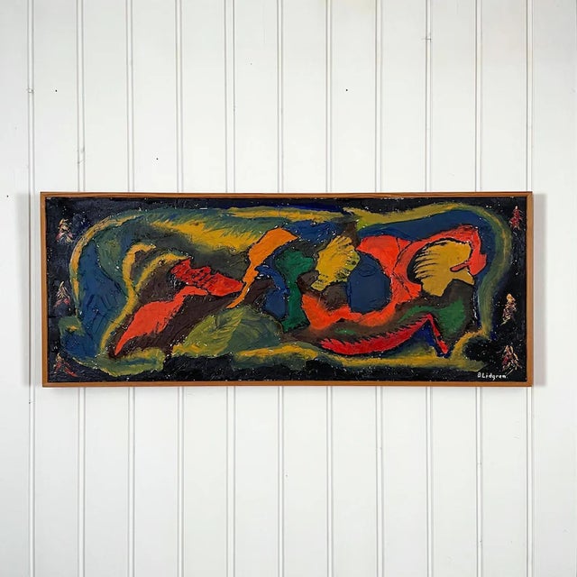 Paint 1970s Mid Century Swedish Abstract Oil Painting by B. Lidgren For Sale - Image 7 of 13