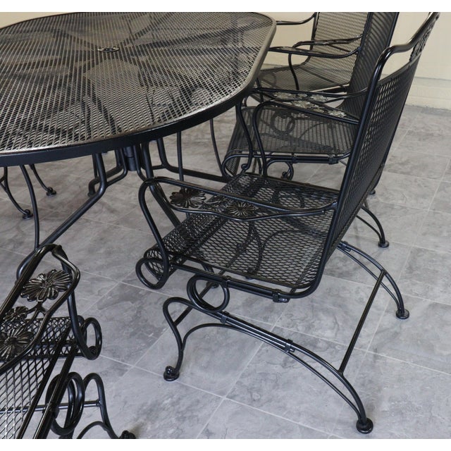 Black Mid-Century Woodard Briarwood Wrought Iron Dining Set With Eight Spring Chairs, Attributed For Sale - Image 8 of 12