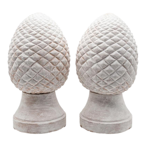 Pair of Vintage White-Washed Terracotta Pinecone Finials