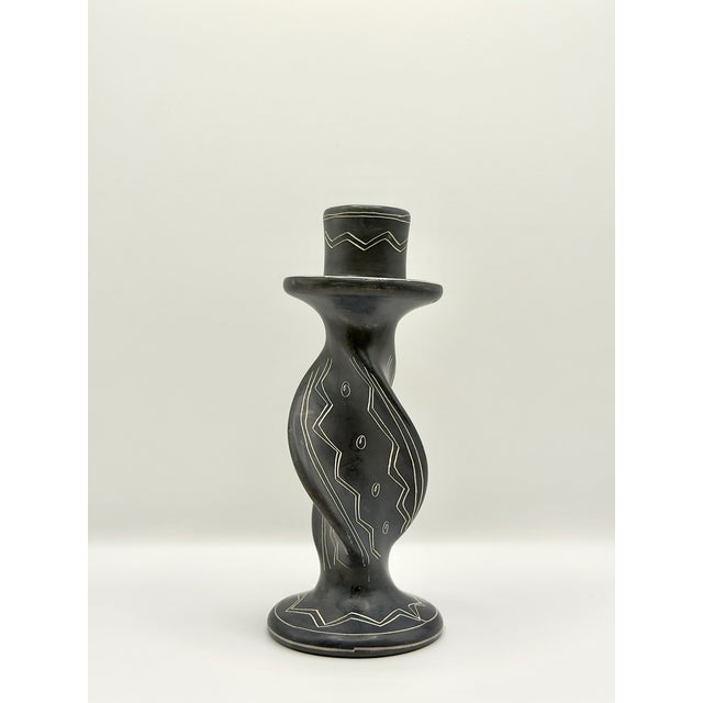 Mid-Century Modern Pair of Vintage Twisted Soapstone Candlestick Holders – Tribal & Southwestern Inspired For Sale - Image 3 of 5