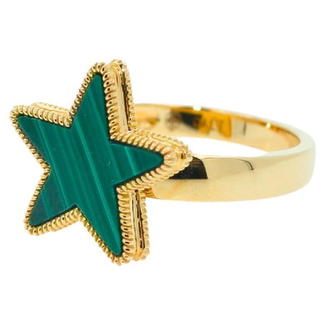 Green Malachite Star Galaxy Celestial Constellation Zodiac 18K Yellow Gold Ring 18K Yellow Gold Green Malachite Cabochon...