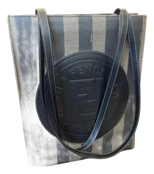 1990s Black PVC Pequin Striped Pattern Shoulder Bag by Fendi Rome