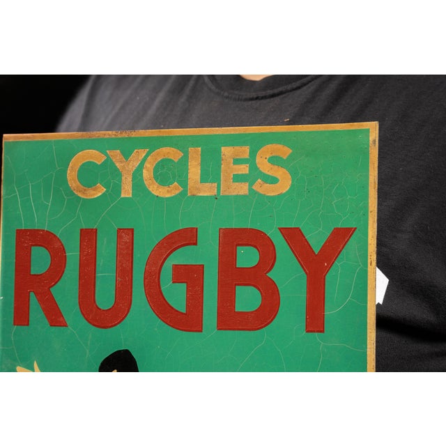 1950s Cycles Rugby Double-Sided Flanged Enamel Sign For Sale - Image 5 of 5