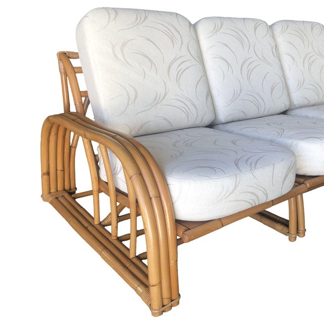 Restored 3-Strand 3 Seat Rattan Sectional Sofa by Paul Laszlo for Ficks Reed For Sale - Image 4 of 15