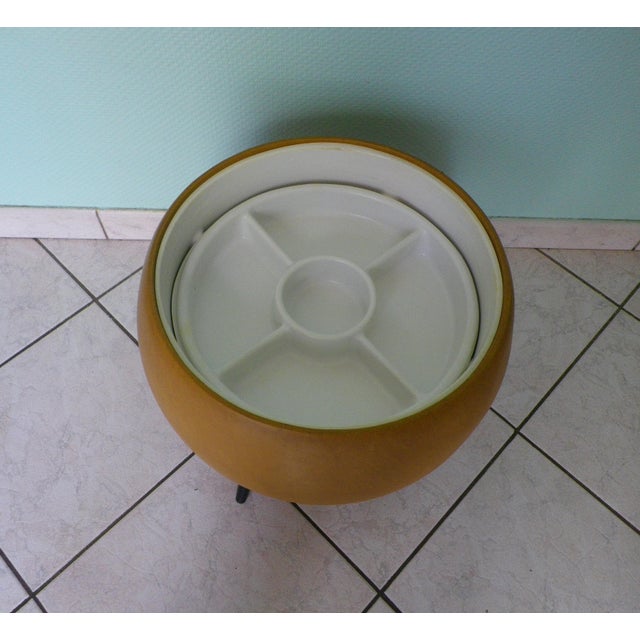 1960s Sewing Box Ottoman in Faux Leather with Wooden Legs, 1960s For Sale - Image 5 of 10