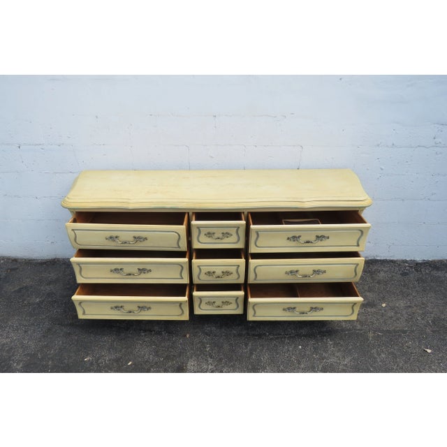 Hickory Furniture Hickory French Shabby Chic Painted Long Dresser Bathroom Vanity Tv Console For Sale - Image 4 of 13