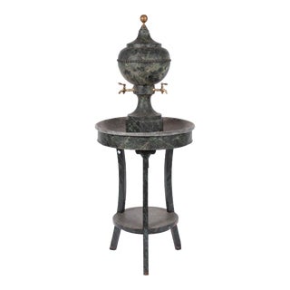 Antique French Faux Marbled Tole Cistern on Stand For Sale