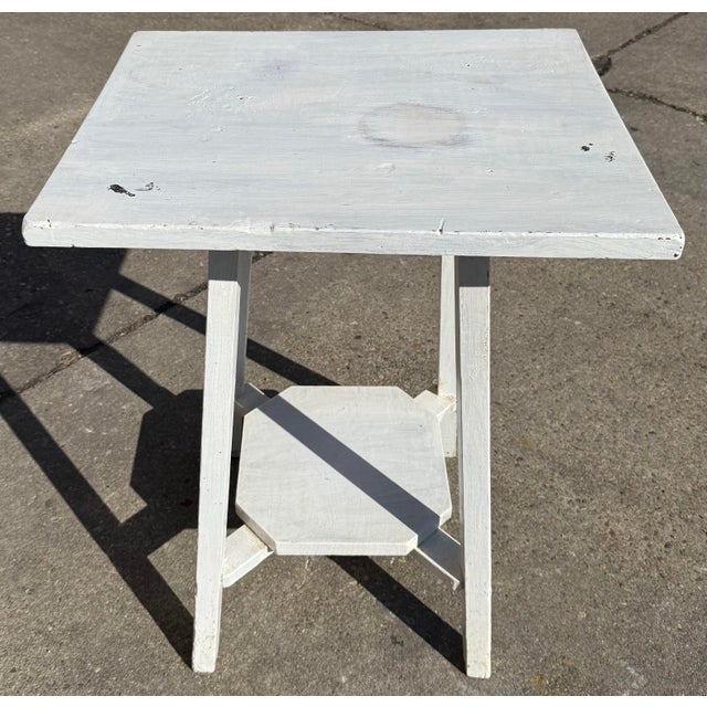 Vintage White Handpainted Mahogany Farmhouse Shabby Chic Two-Tier Side Table With Drawer For Sale - Image 12 of 12