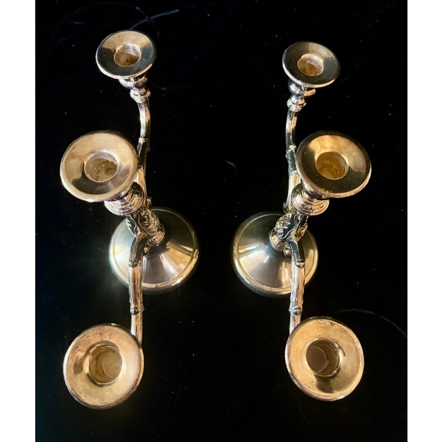 Mid 20th Century French Silver Plate Candelabra Pair For Sale - Image 4 of 12