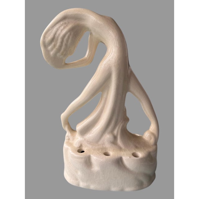 Art Nouveau Vintage Figural Art Deco Nouveau Pottery Flower Frog For Sale - Image 3 of 6