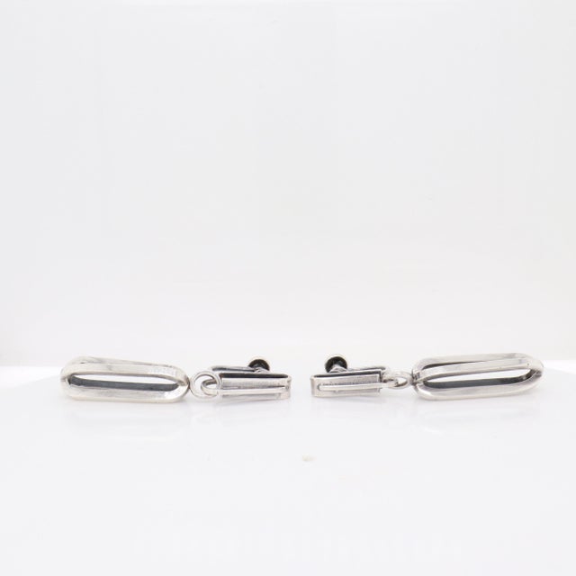 Metal Vintage Mid-Century Modernist Paul Lobel Sterling Silver Drop / Dangle Earrings For Sale - Image 7 of 11