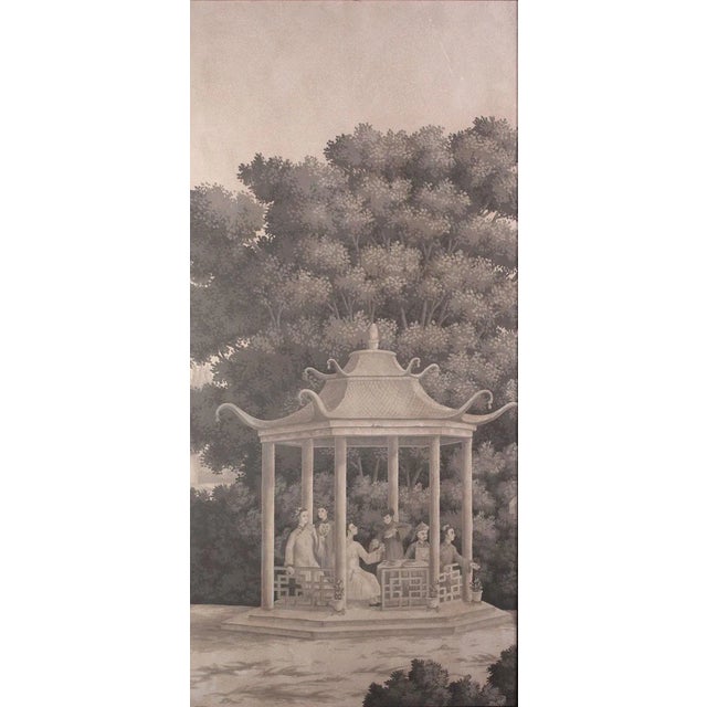 2000 - 2009 Large Scale Triptych of Idyllic Scenes of Ancient China, Paintings in Brunaille, Jardins en Fleur For Sale - Image 5 of 12