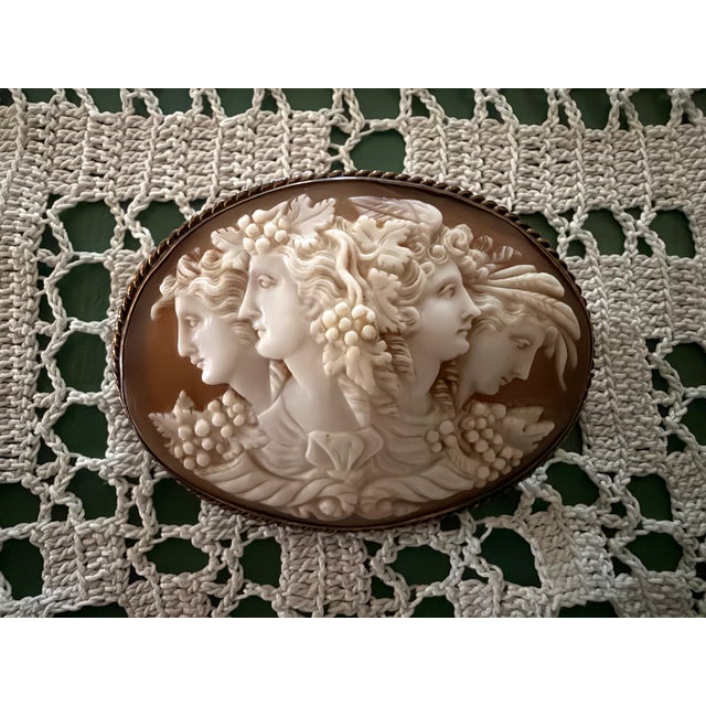 Metal Antique Cameo Brooch 14k, Italy For Sale - Image 7 of 8