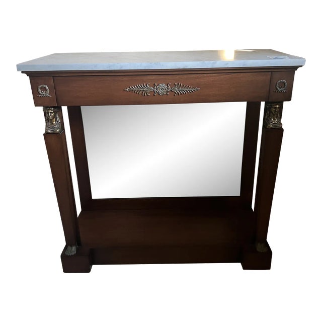 1980s French Empire Style Marble Top Console Table For Sale