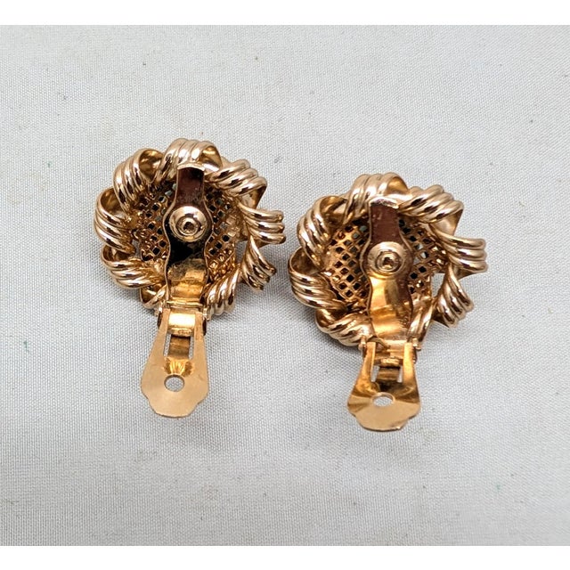 Vintage 1950s Signed Napier Goldtone Faux-Turquoise Clip Earrings-2 Pieces For Sale In Philadelphia - Image 6 of 7