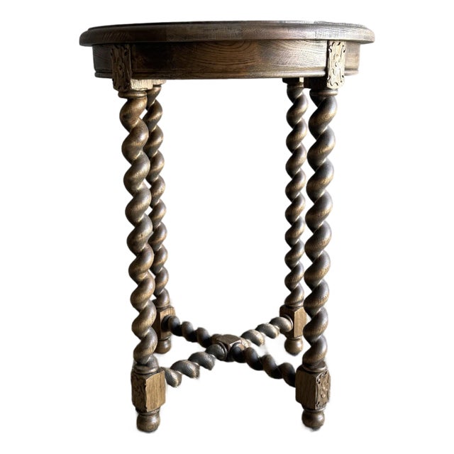 Bellows Side Table in White Oak With Barley Twist Leg Details For Sale