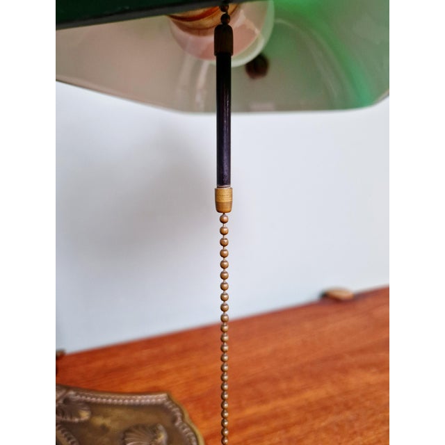 Articulated Brass Bankers Lamp with Green Opaline Shade, 1920s For Sale - Image 17 of 18