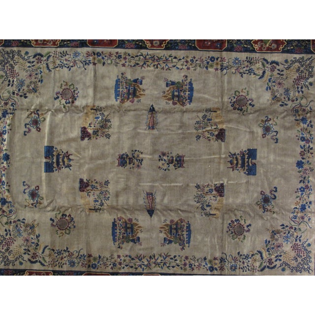 Wool pile genuine hand made Vintage Art Deco Chinese carpet-Thick pile.