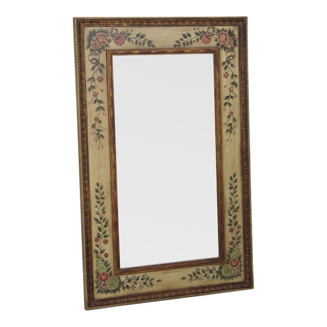 Decorative Venetian Hand Painted Gilt Frame Floral Wall Mirror For Sale