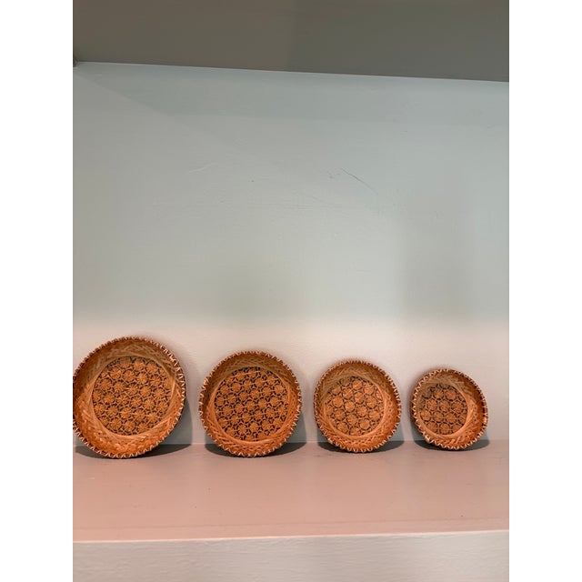 1960s Set of Four Petit Handwoven Bamboo Nesting Baskets For Sale - Image 4 of 4