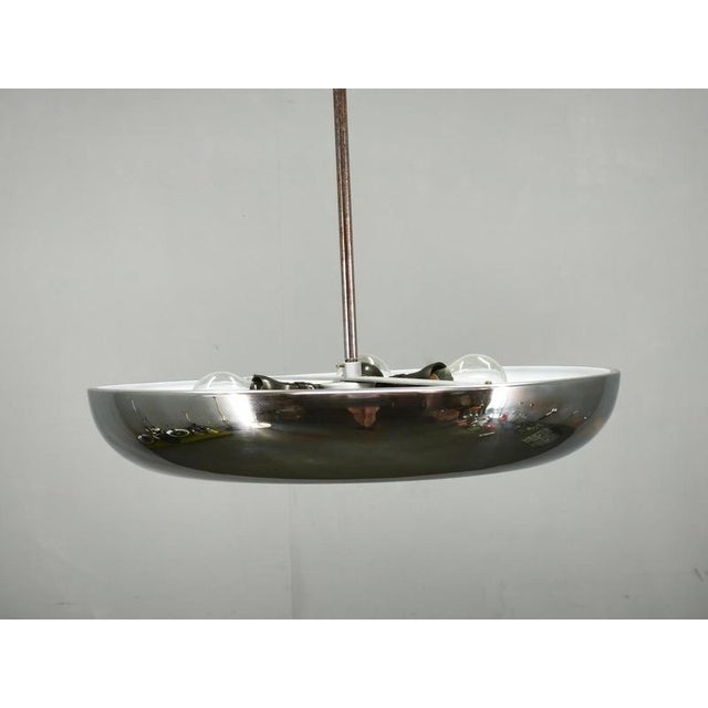 Vintage Bauhaus UFO Chrome and Glass Pendant Light, Czechoslovakia, 1930s For Sale - Image 9 of 12