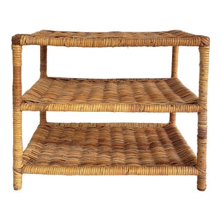 Vintage 1960s Tropical Rattan 3-Tier Side Table For Sale