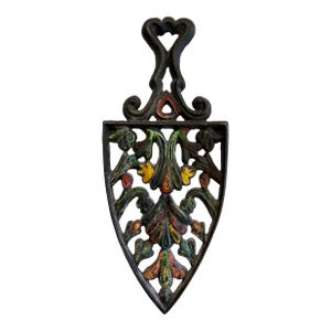 Vintage Wilton Hand Painted Cast Iron Floral Wall Trivet